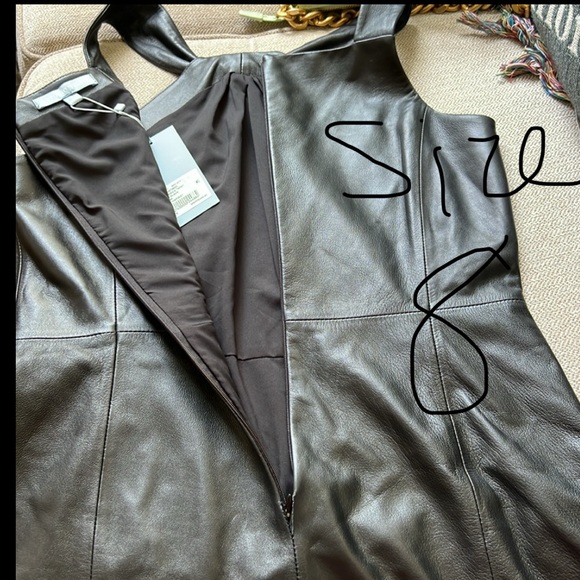 Antonio Melani Jessica Twisted Halter Neck Genuine Leather Sheath Mini Dress - Picture 10 of 16